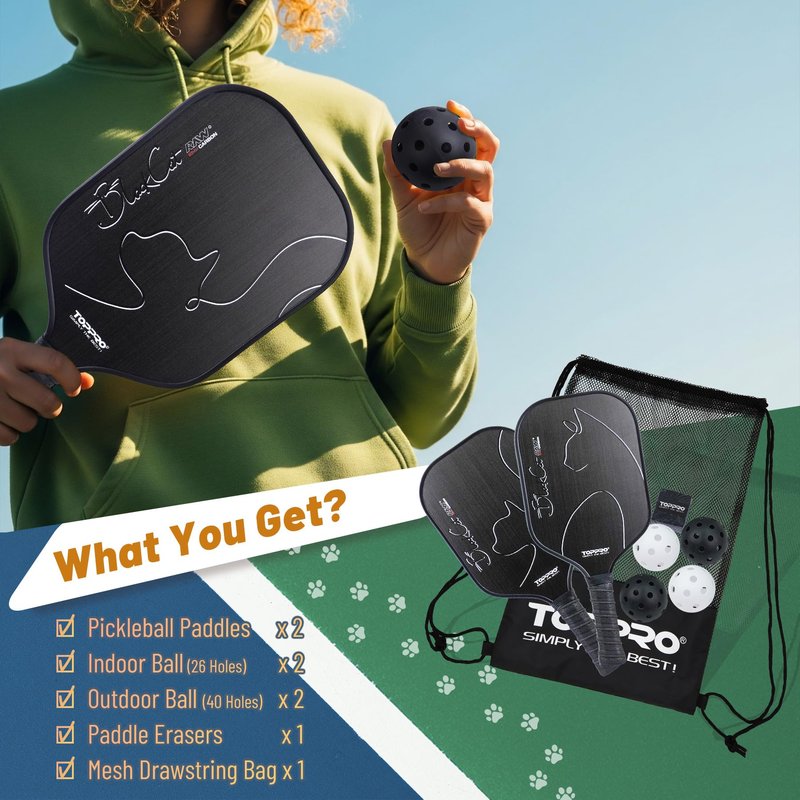 TOPPRO Pickleball Paddles Set of 2, with 2 Lightweight, Durable Fiberglass face and Polymer Honeycomb Core of Pickleball Rackets, 2 Balls, 1 Carrying Bag (Pink & Purple)