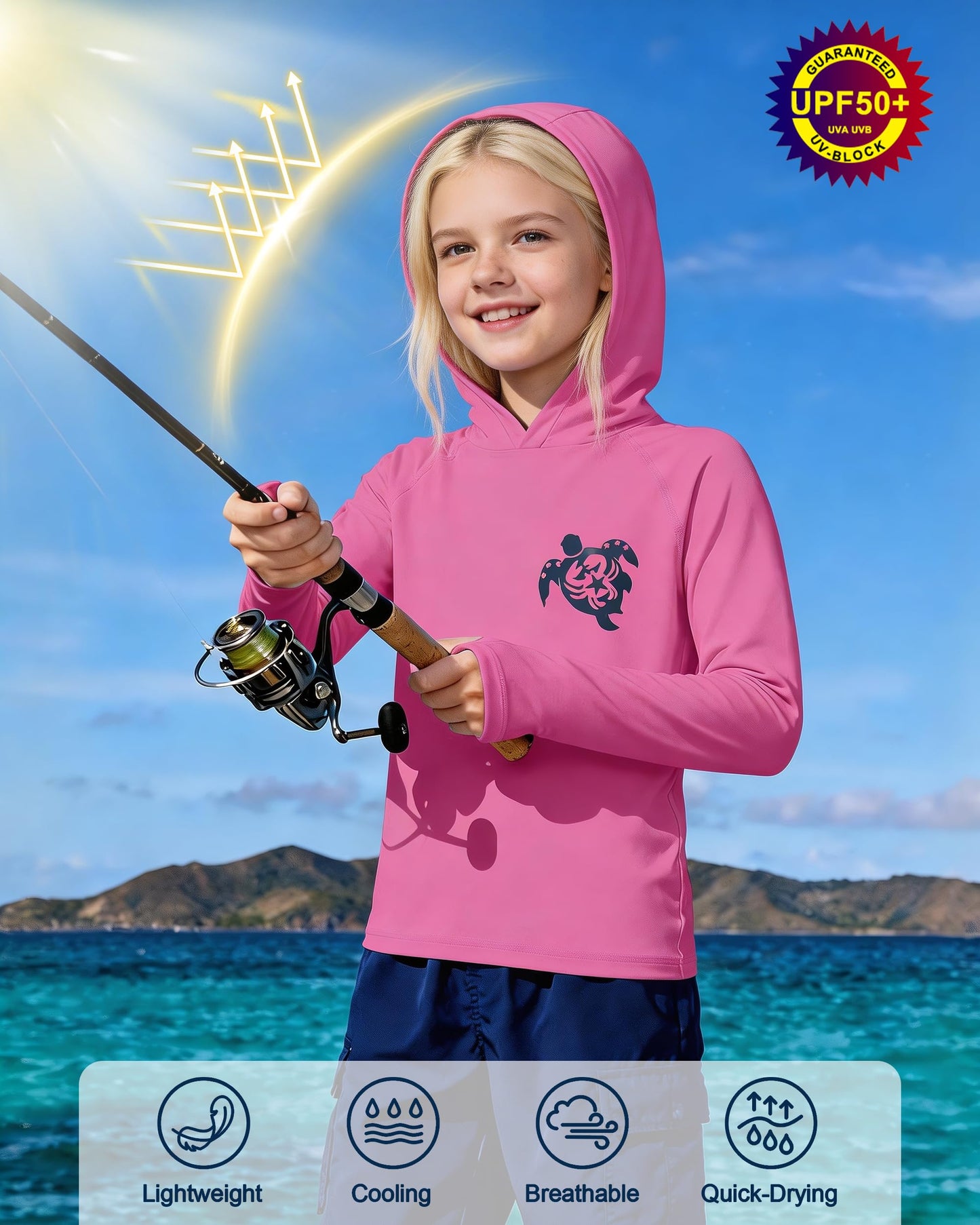 DRONIRING Boys Rash Guard Swim Hoodie, UPF 50+ UV Sun Protection Long Sleeve Fishing Shirt, Kids Youth SPF Water Shirts