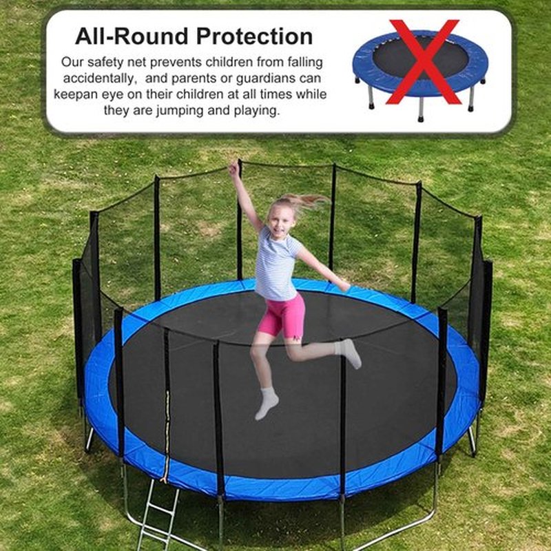 SUOGROLI Trampoline Safety Net, 4/4.6/5/6/8/10/12/13/14/16FT Garden Trampoline Replacement Fences, Kids Protective Net,427cm-8Poles-14ft,Black