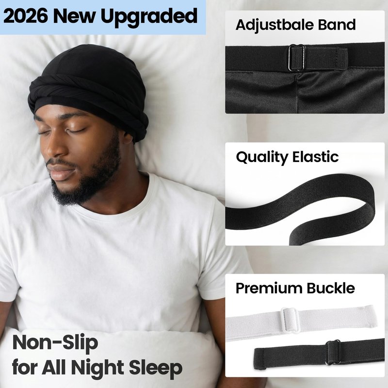 Ababalaya 4PCS Adjustable Satin Lined Halo Turban Durag for Men &Women, Sleeping Bonnet, Beanie Hats, PRE-Tied Headwraps for Hair Loss