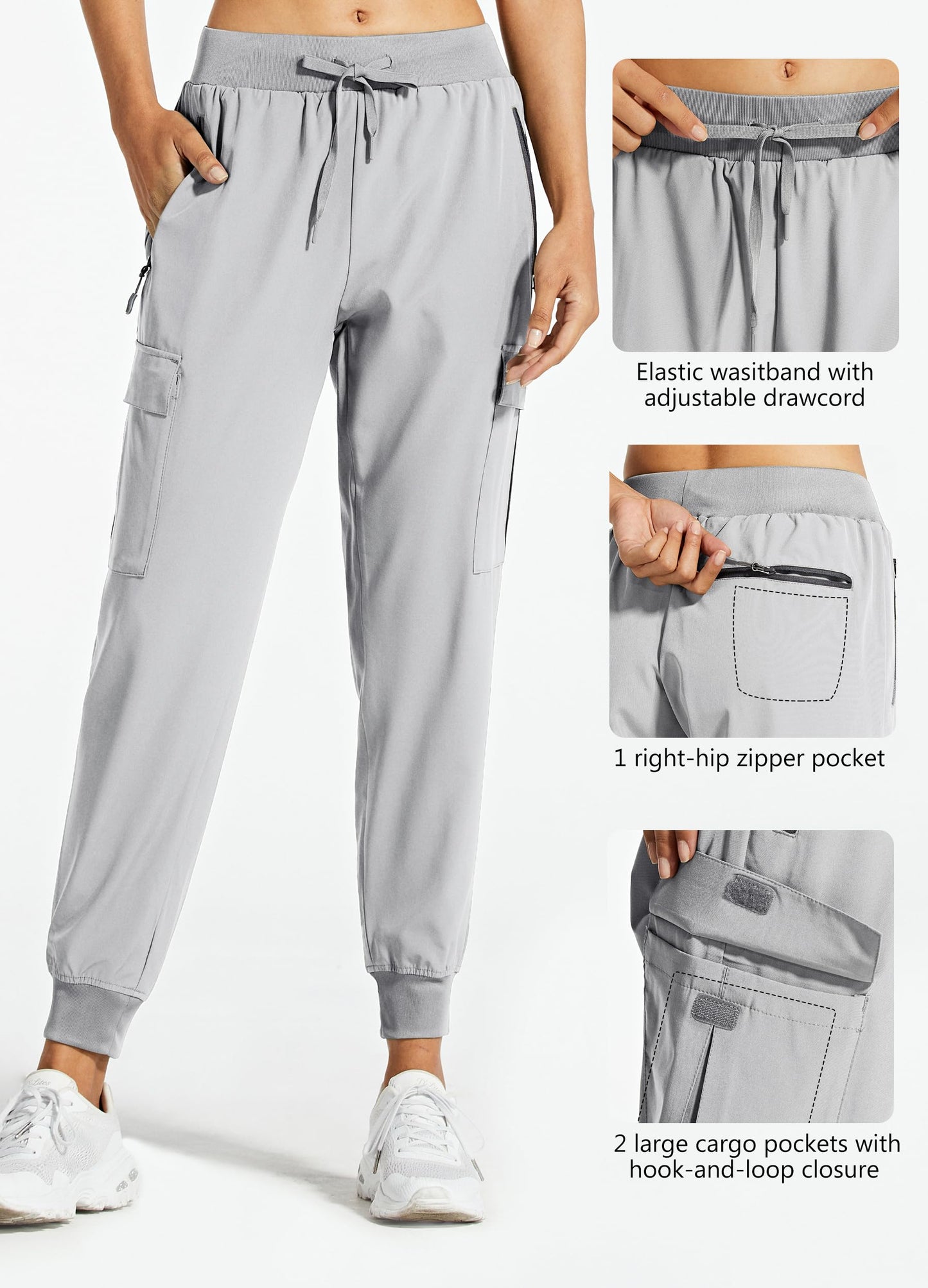 Libin Women's Hiking Cargo Pants Quick Dry Joggers Travel, Light Gray XXL