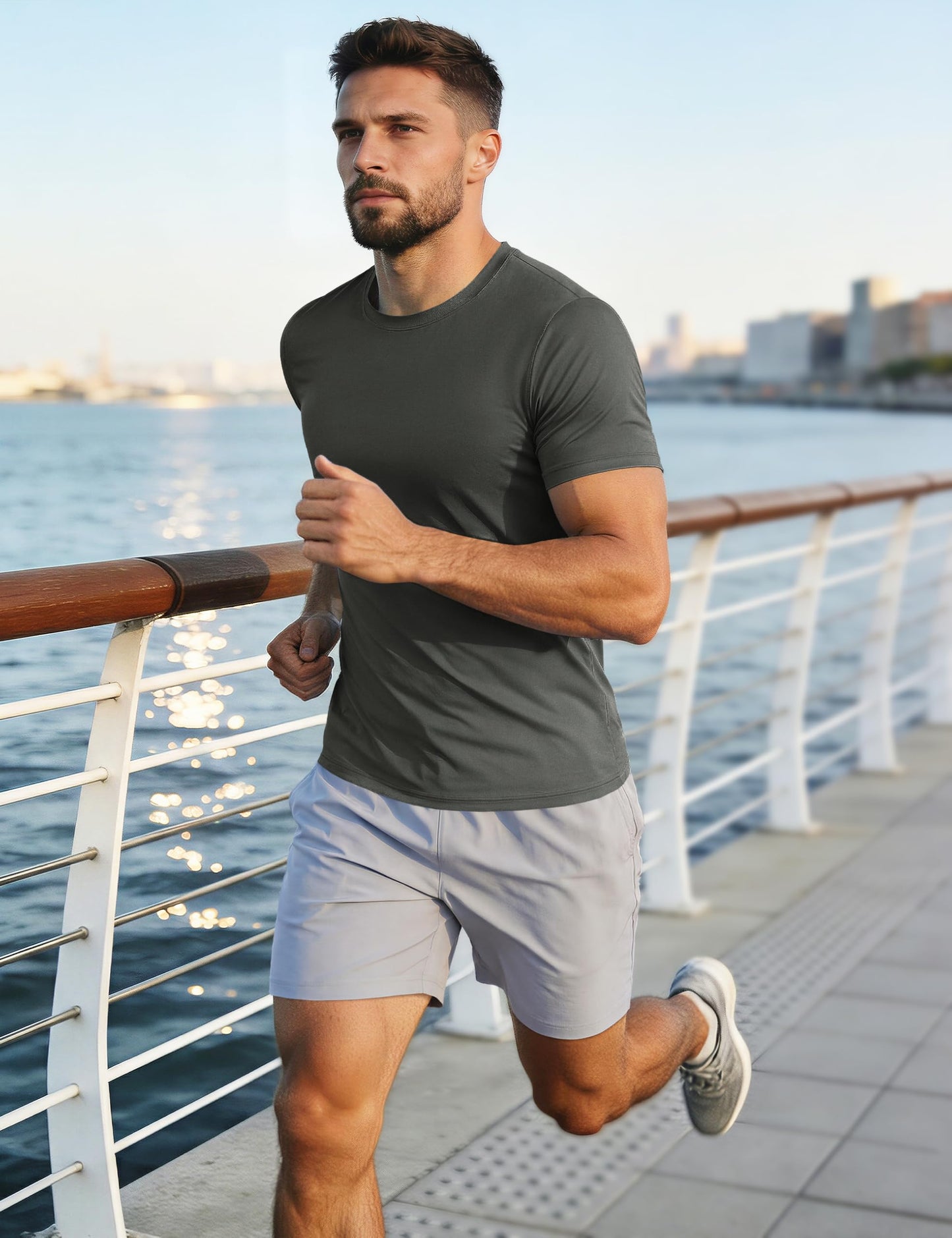 Mens Running Shirts Short Sleeve T-Shirt UPF 50+ Moisture Wicking Hiking Shirts Dry Fit Tee Shirts Outdoor Shirts for Men Dark Grey