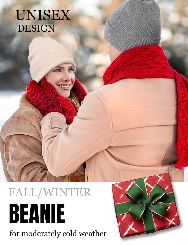 Fleece Lined Wool Beanie for Men Women, Knit Winter Hats Warm Cuffed Stocking Skull Cap Fashion Slouchy Beanies, Black