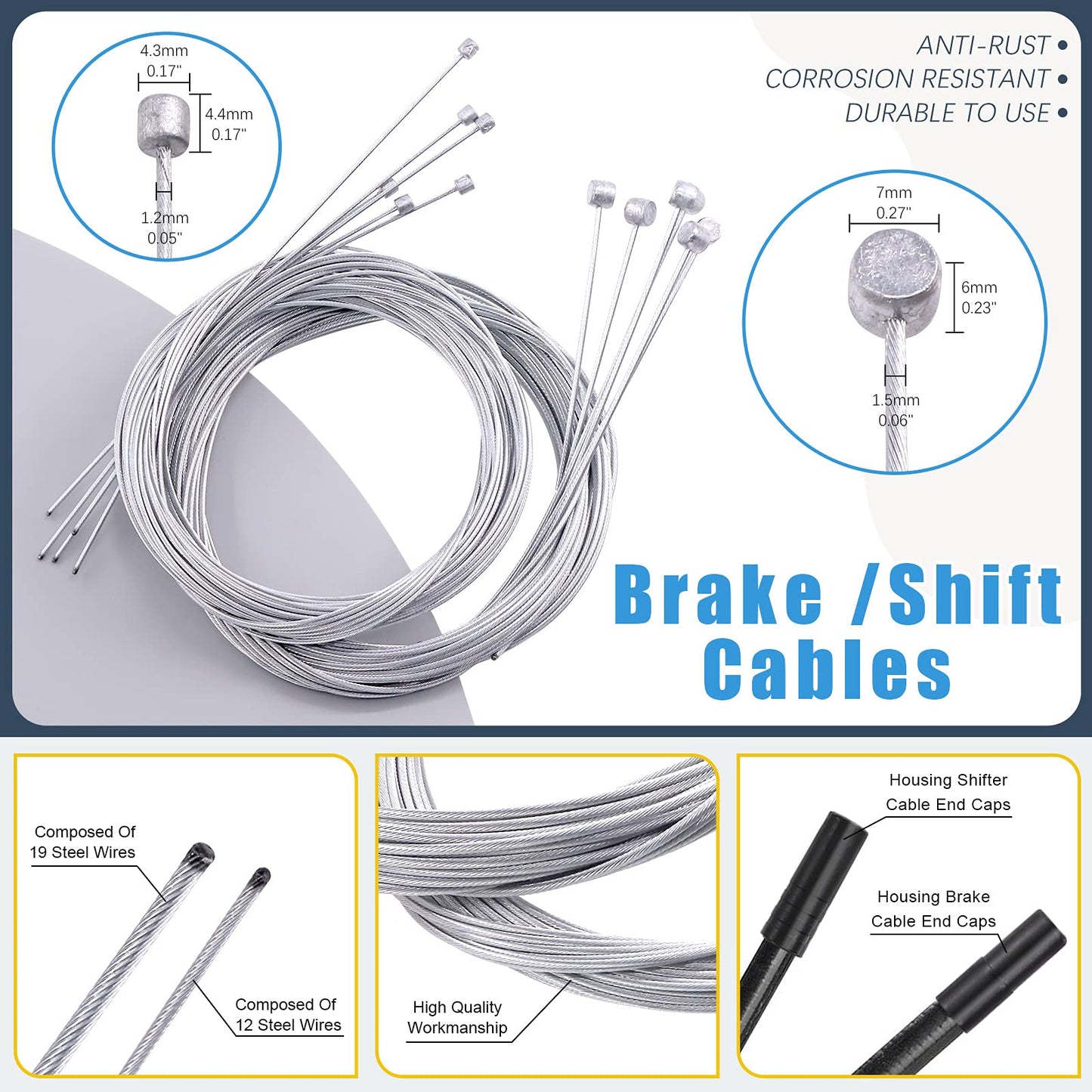 Glarks 81Pcs Stainless Steel Bicycle Cable Cutter and Bike Brake Cable Shifter Cable with End Caps, O-Rings Set for Mountain Bike, Road Bike