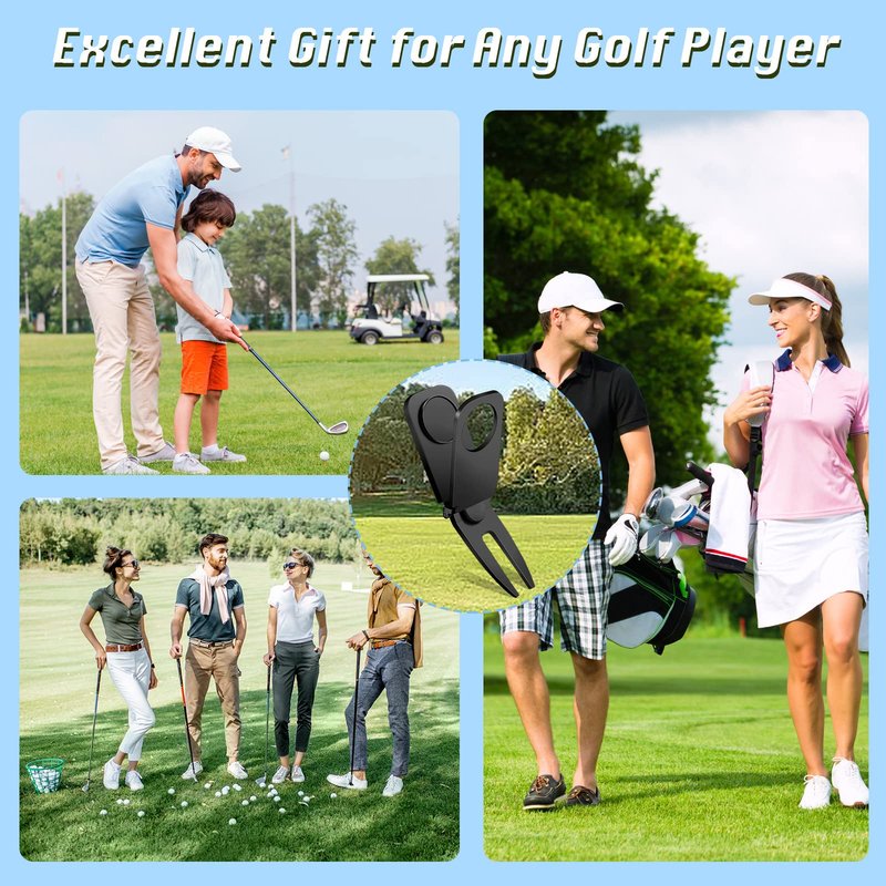 Lenwen 3 Pcs Magnetic Golf Divot Tool 3 in 1 Golf Cart Holder with Marker for Golfing Accessories, Gift for Man(Black, Gold, Silver)