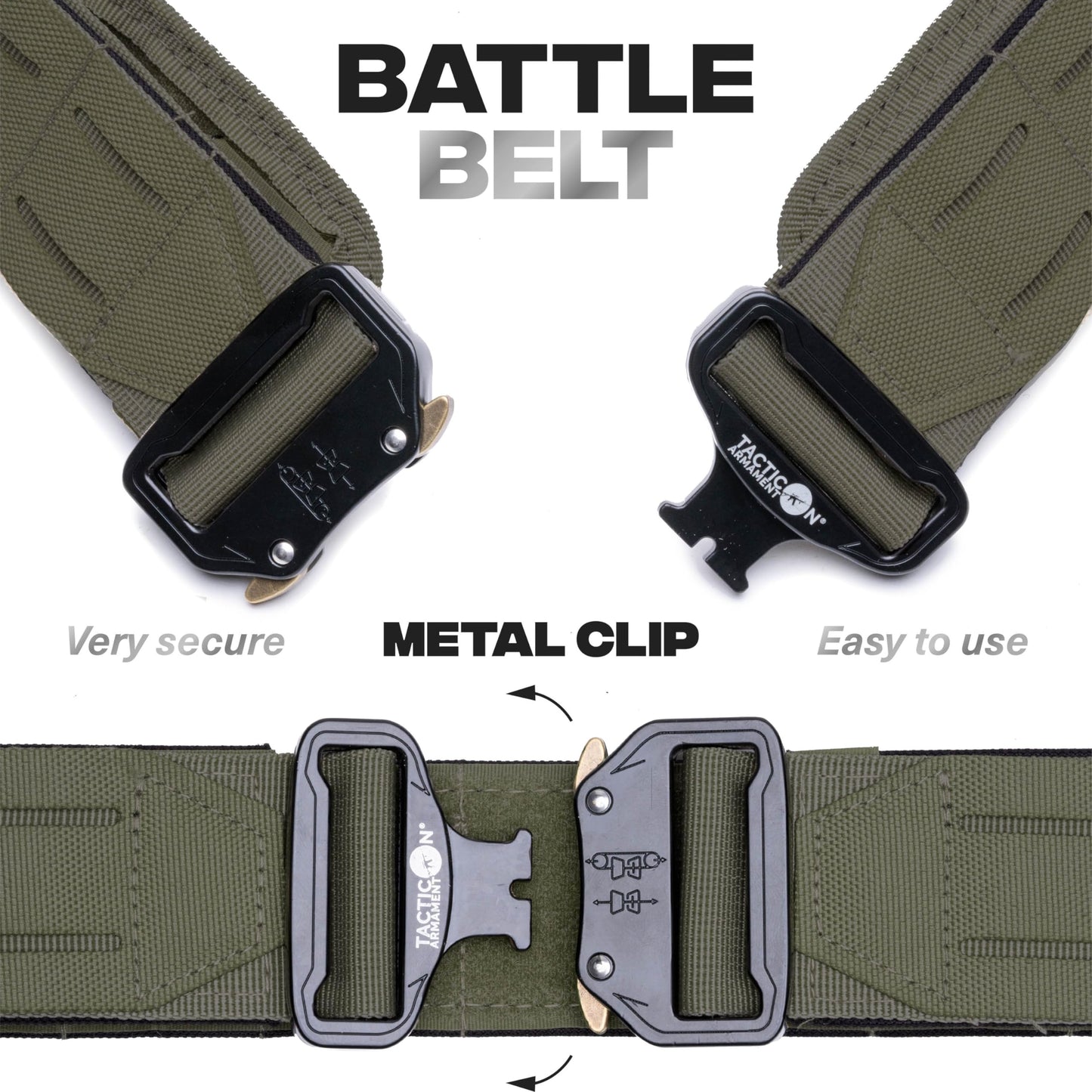 Tacticon Battle Belt | Combat Veteran Owned Company | Padded Tactical Belt | Duty Belt With Metal Quick Release Buckle Ranger Green