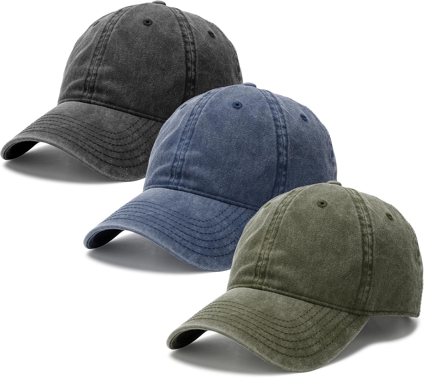 FURTALK Vintage Washed Cotton Baseball Cap - Unisex Distressed Dad Hat | Adjustable Fit, 3 Packs