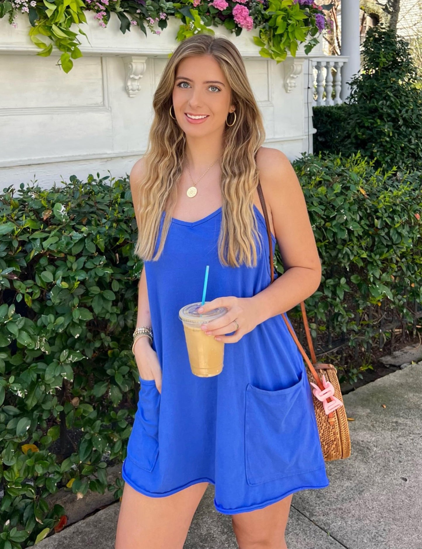 Lentta Womens Athletic Sleeveless Mini Dress with Built-in Shorts V Neck Spaghetti Strap Sundress(KleinBlue-M)