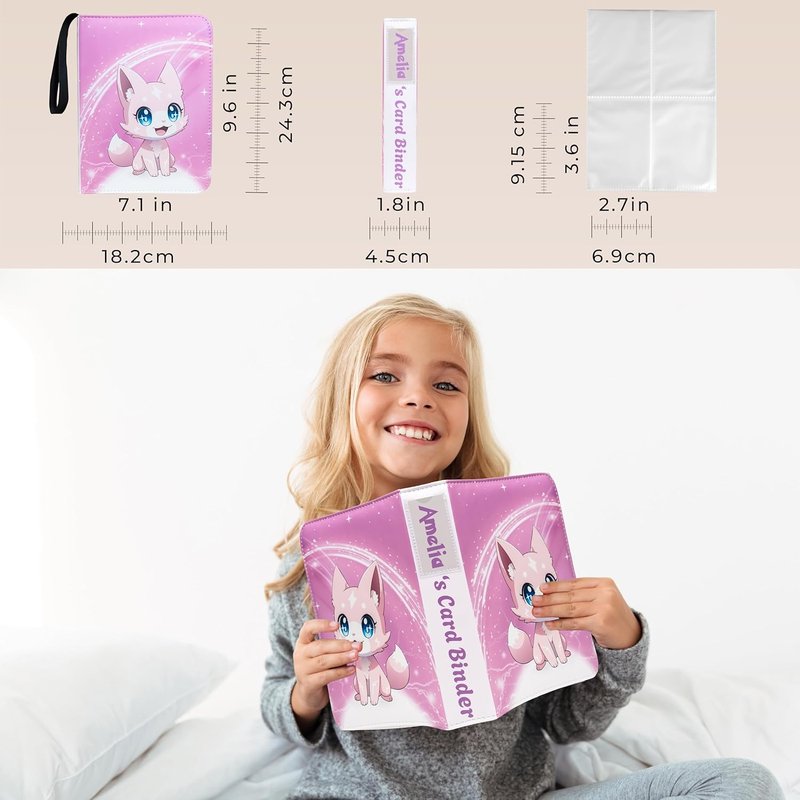 Trading Card Binder - 4 Pocket Album for Girls | 440 Pockets, Pink, Includes Name Tag & Tab Stickers