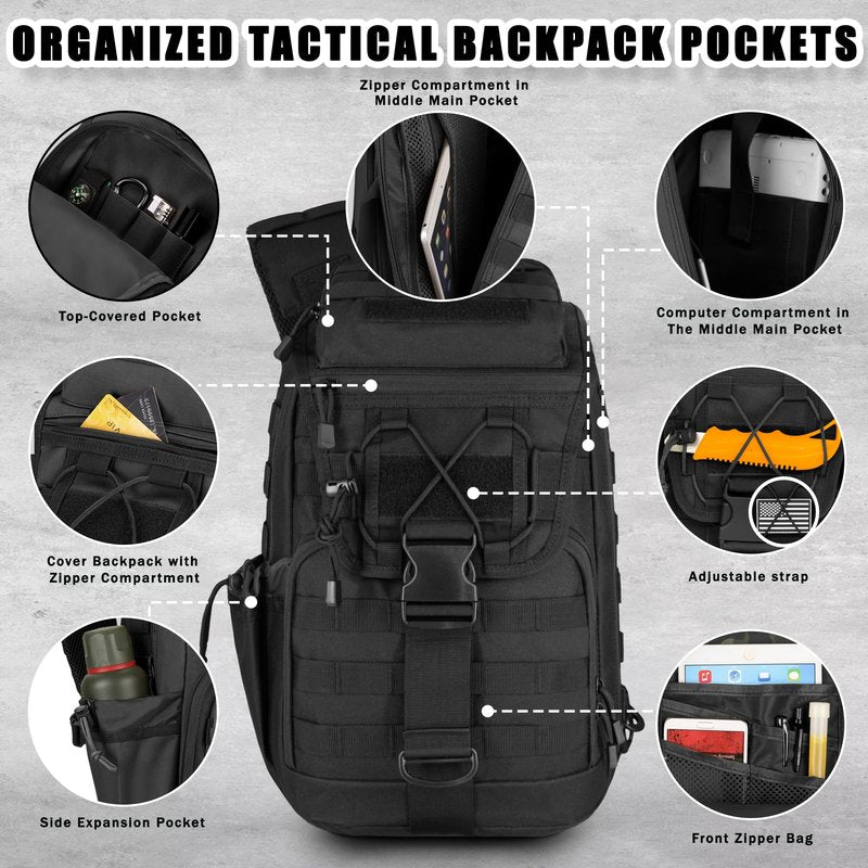 MANETTA Tactical sling Backpack for men- 25l Large Army one shoulder Backpacks For Men Camping Hiking Trekking Daypack Rucksack (black-15.6)