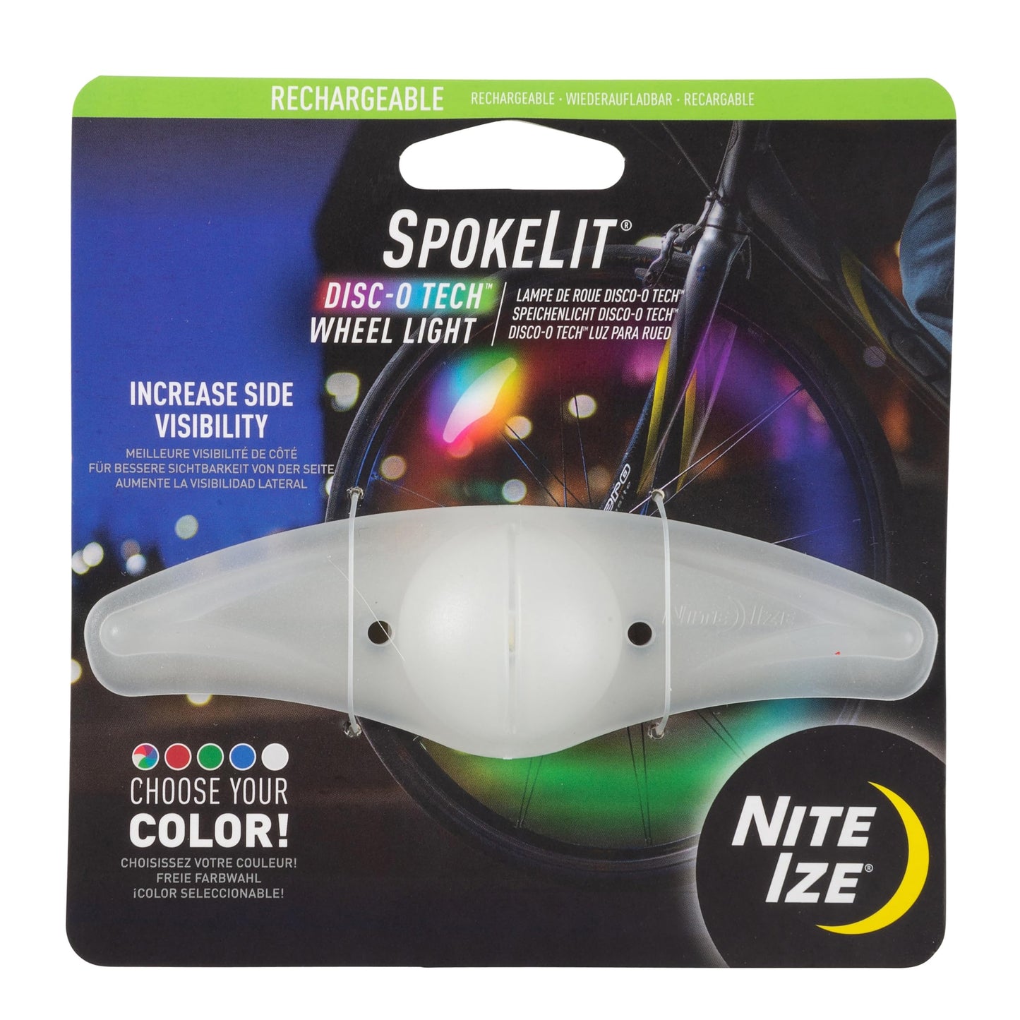 Nite IZE SpokeLit Wheel Light - Bicycle Spoke Light for Visibility and Safety - LED Lights for Bike Wheels - Bicycle Wheel Light - Rechargeable Battery - Disc-O Tech