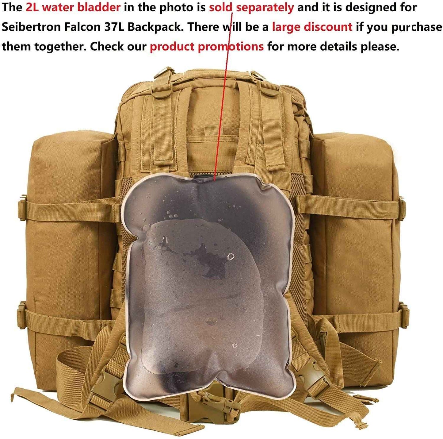 Seibertron Falcon Water Repellent Hiking Camping Backpack Compact Pack Summit Bag Khaki 37L(1+2)