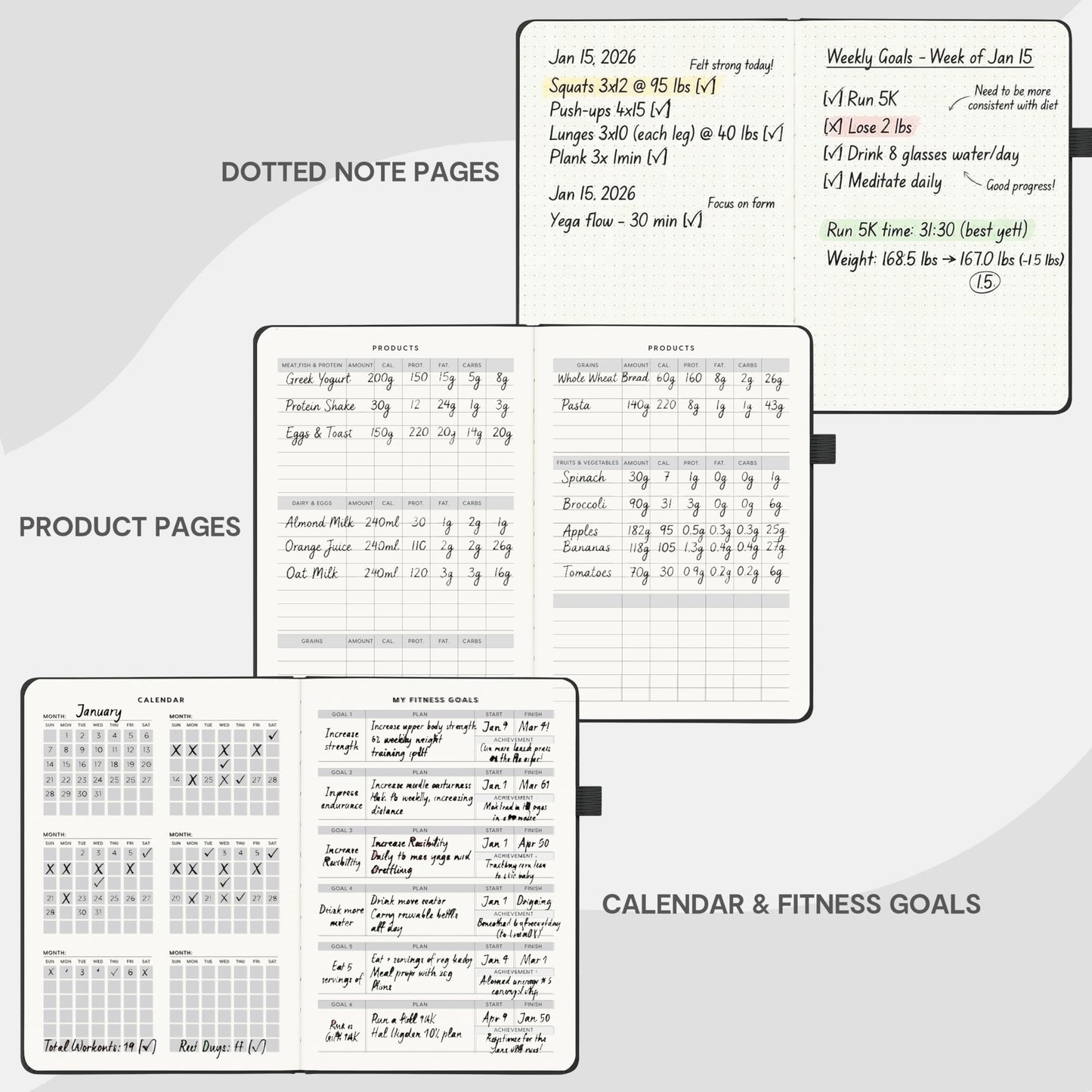 &And Per Se Workout and Food Journal – Fitness Journal with Daily Diet Tracker & Gym Exercise Log Book for Men & Women – Undated, A5 Size, Leather Hardcover (Light Green)