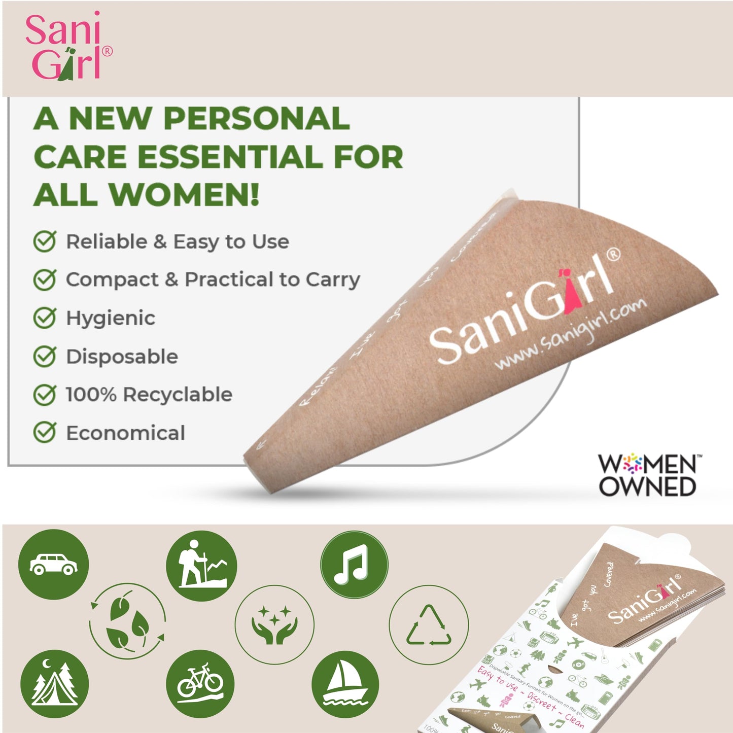 SaniGirl Female Urinal | Disposable Pee Funnel for Women | Ladies Pee Funnel | Camping Essentials for Women | Pee Funnel for Women Travel | Female Urinal Device | Hiking Urinal for Women (20 Pack)