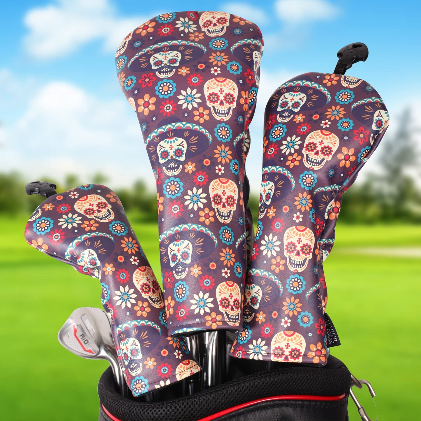SHABIER Golf Skull Day of The Dead Design Golf Driver Wood Club Headcover with Sugar Skull Design