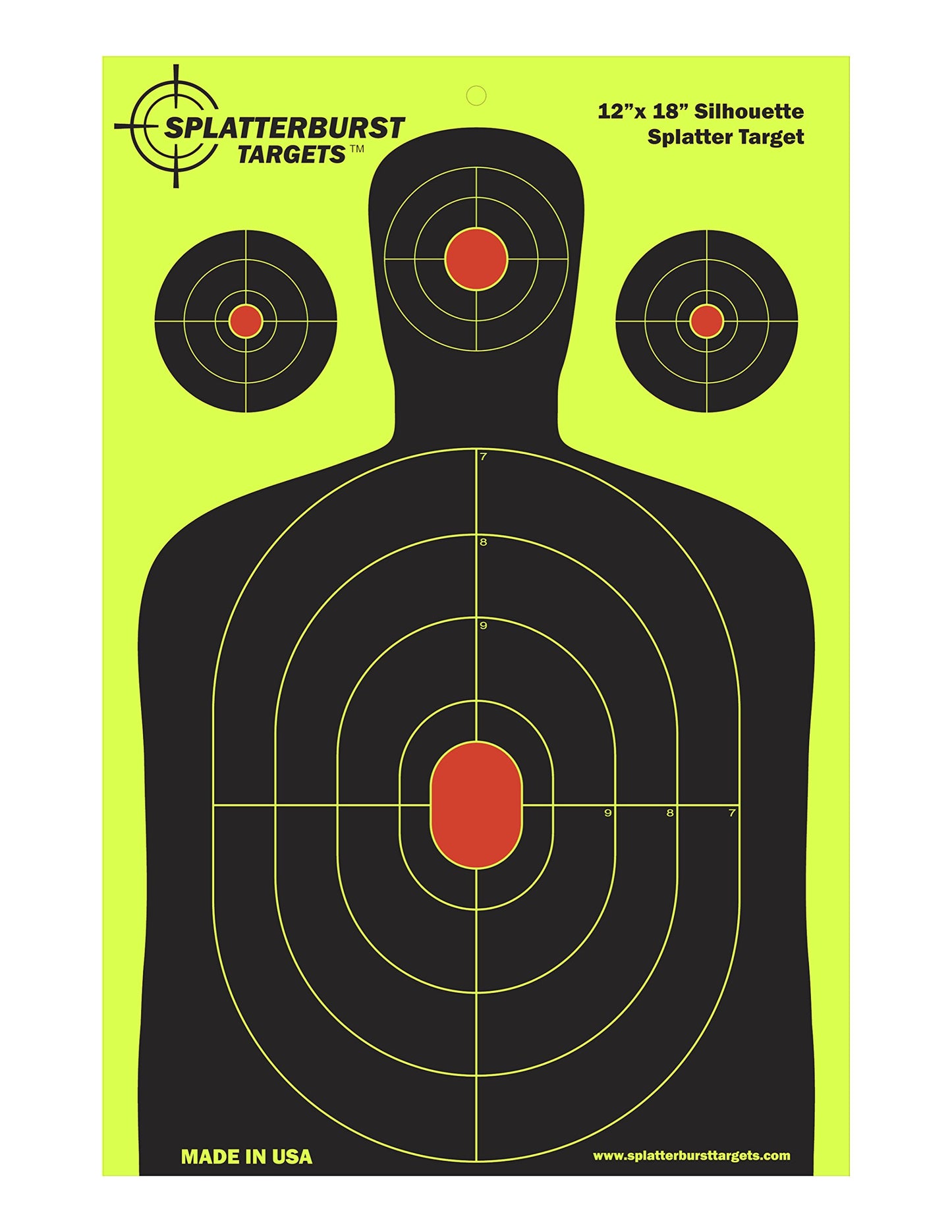 Splatterburst Targets - 12 x18 inch - Silhouette Splatter Target - Easily See Your Shots Burst Bright Fluorescent Yellow Upon Impact - Made in USA (25 Pack)