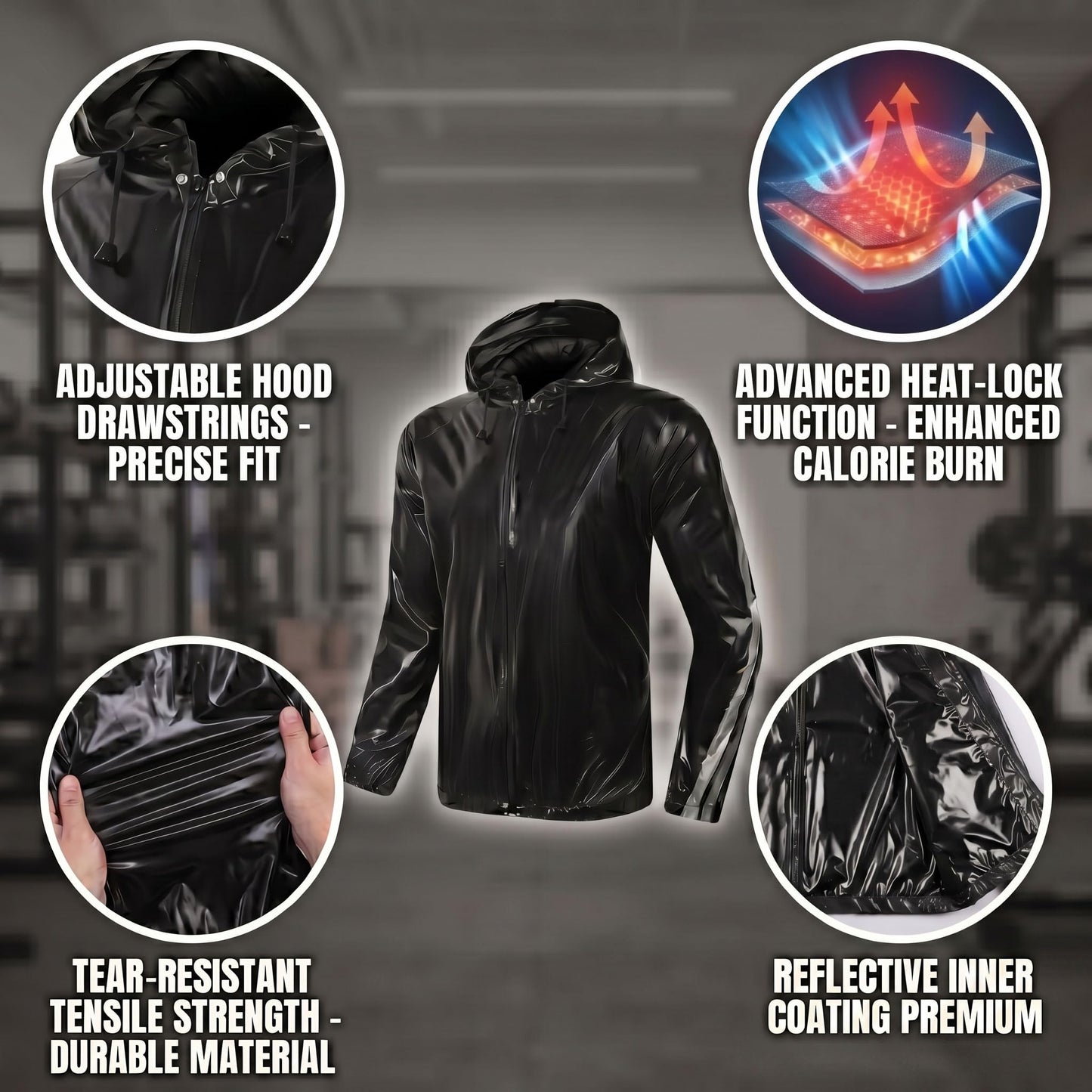 MulYeeh Weight Loss Sweat Suit Heavy Duty Full-Zip Sauna Suit Fitness Exercise Gym Top Pant with Hood for Men Women