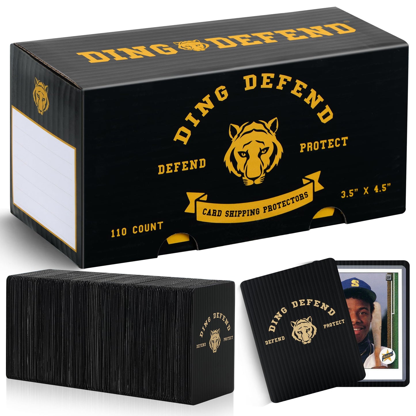 Ding Defend 110 Pack Trading Card Protectors - Hard Plastic Slab - Tiger Design - 3.5 x 4.5 Inches