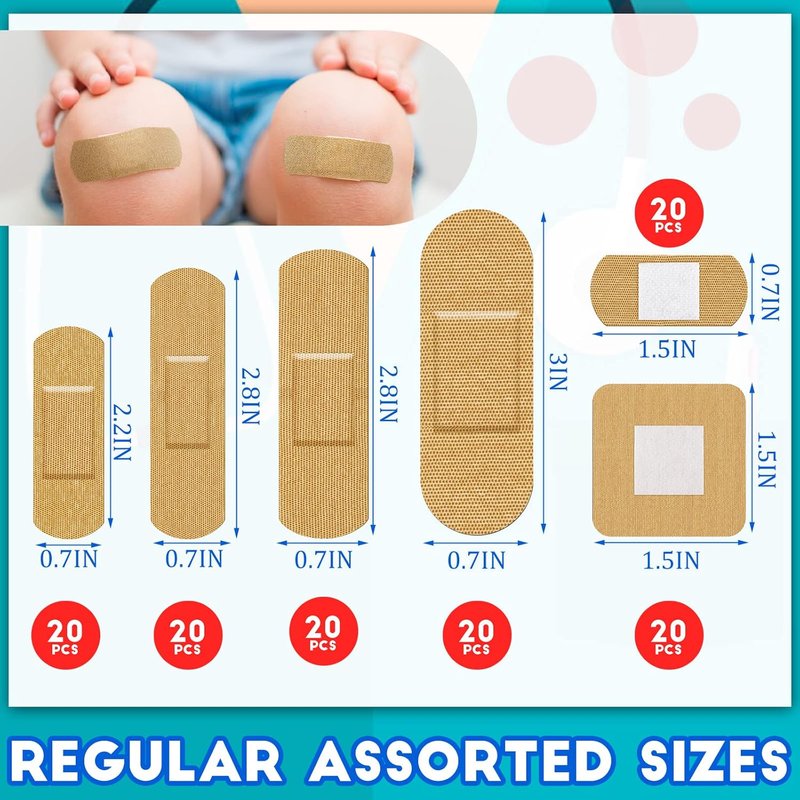Flexible Fabric Adhesive Bandages - Breathable Fingertip & Knuckle Bandages | 180 Pcs in Assorted Sizes