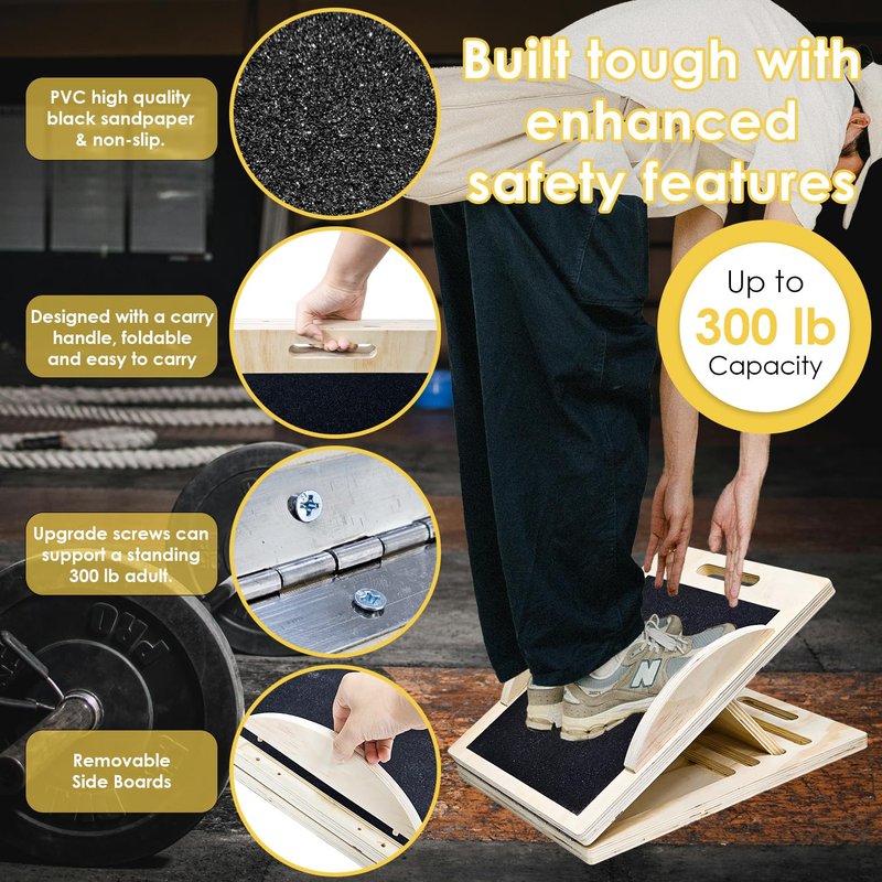 Socpuro Slant Board for Calf Stretching, 2-in-1 Calf Stretcher & Balance Board, Adjustable Wooden Incline Board for Leg Knees Heel Ankle