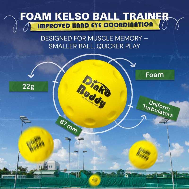 Dink Buddy - 2-in-1 Pickleball Trainer Set, Pickleball Gifts with 4 Kelso Balls (2 Foam Trainer + 2 Rubber Standard Size), 2 PickleDojo Paddles, & 1 Drawstring Backpack