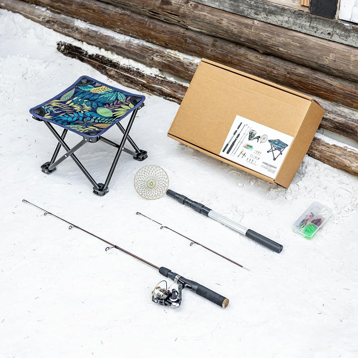 Gonex Ice Fishing Rod Reel Combo - Medium Light Carbon Fiber Kit with Spinning Reel & Folding Stool | Portable Winter Fishing Gear