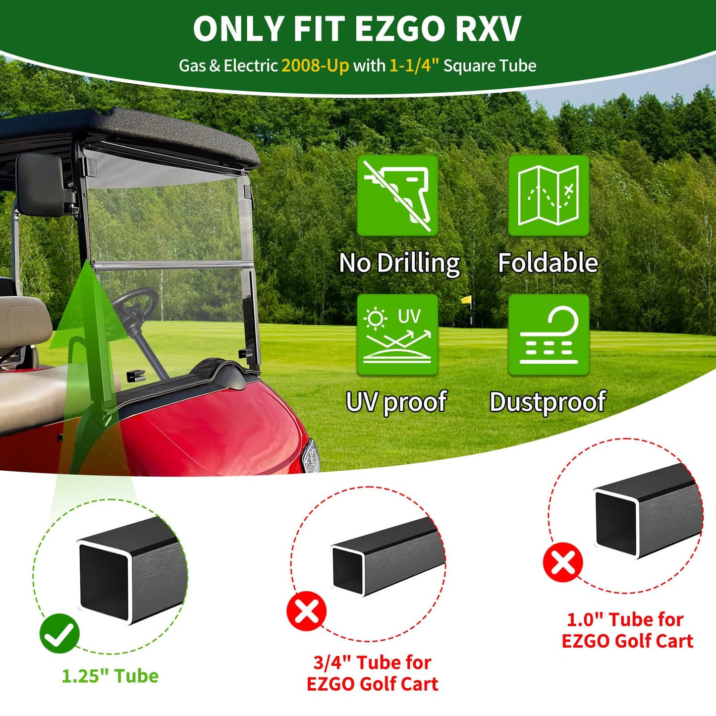 Cartalia Golf Cart Windshield Retaining Clips 1.3-inch Width, 14-inch Length for EZGO RXV 2008-up, Windshield Mounting Sash Clips Replacement Only Fit 1-1/4" Front Struts Square Rail OEM# 603852