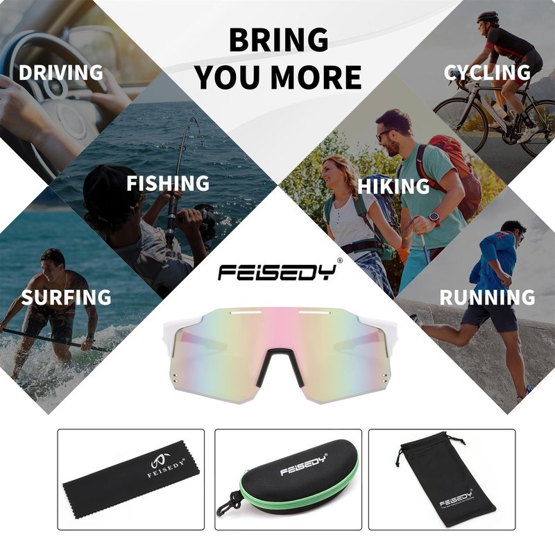 FEISEDY Cycling Glasses Sports Sunglasses for Men Women, Youth Kids Baseball Softball Running Sunglasses B0223