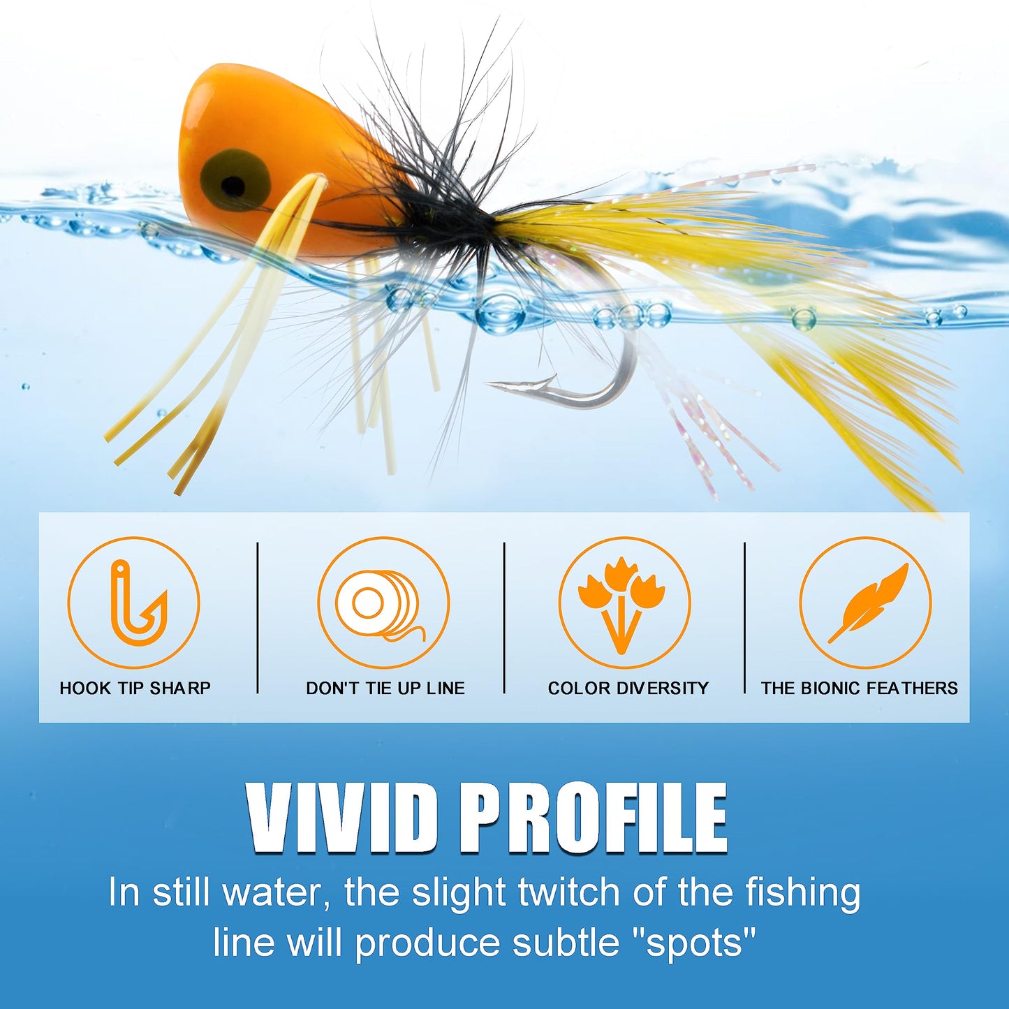 Fly Fishing Popper Flies Kit,15pcs Bass Poppers Lures Dry Flies Fly Fishing Popper Lures Panfish Bluegill Poppers Fly Lure Baits with Hooks for Freshwater Saltwater