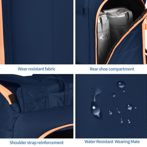 FeedMoo Ski Boot Bag Backpack 50L Waterproof Ski and Snowboard Boot Travel Luggage Snow Boots Bags Dark Blue for Youth Men Ski Helmet Goggles Gloves Skiing Gear Accessories(Dark Blue)