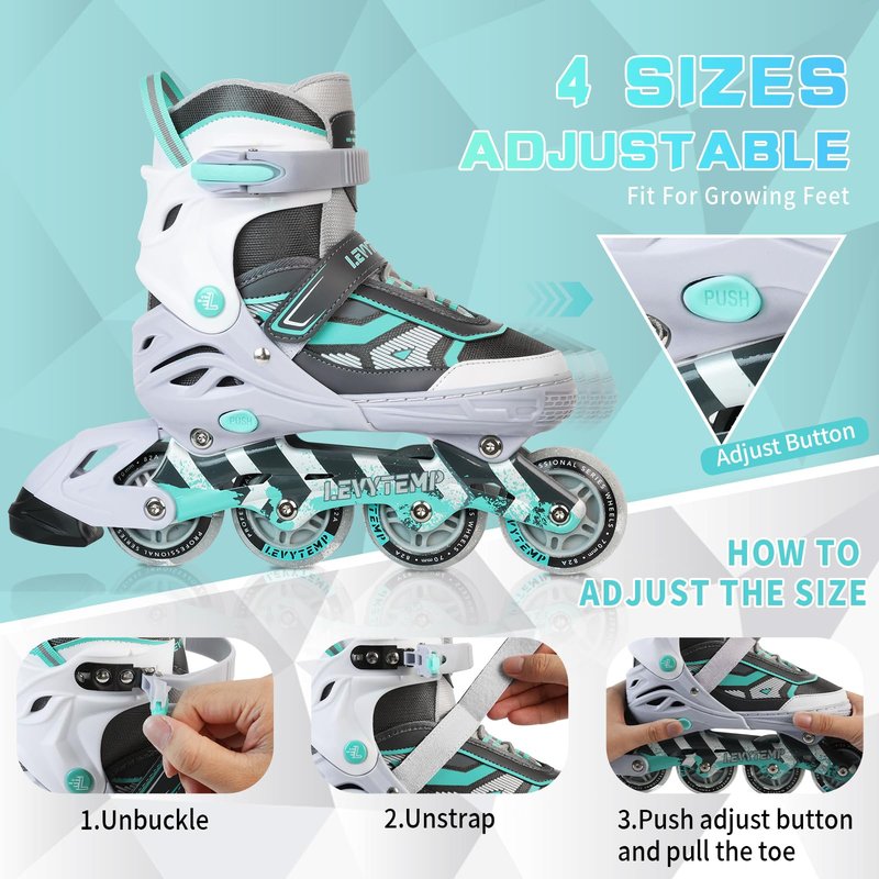LEVYTEMP Adjustable Inline Skates for Kids and Adults, Outdoor Beginner Roller Skates with All Light Up Wheels for Girls, Boys, Men and Women