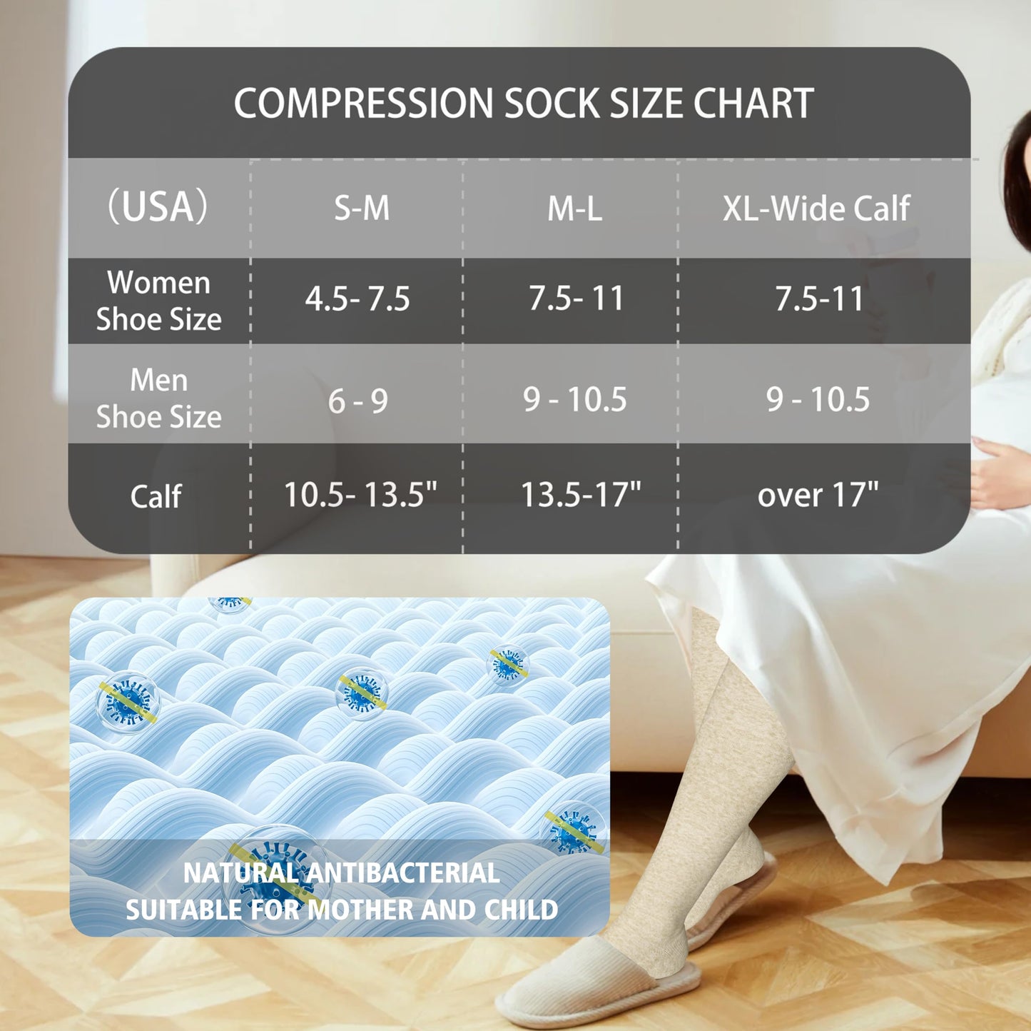 LEVSOX Cotton Compression Socks for Women&Men 20-30 mmHg Knee High Extra Thick Graduated Support Sock for Nurses, Pregnant Women, Travel and Flight, 2 Pairs, Grey, Beige