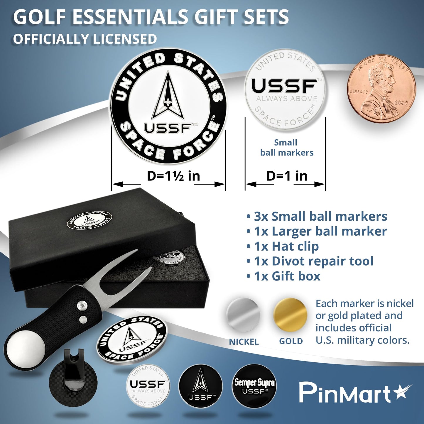 PinMart's Officially Licensed Marine Corps Golf Essentials Gift Set, Divot Tool, Hat Clip, Magnetic Ball Markers, Large Golf Ball Marker with Presentation Box - Gifts and Accessories
