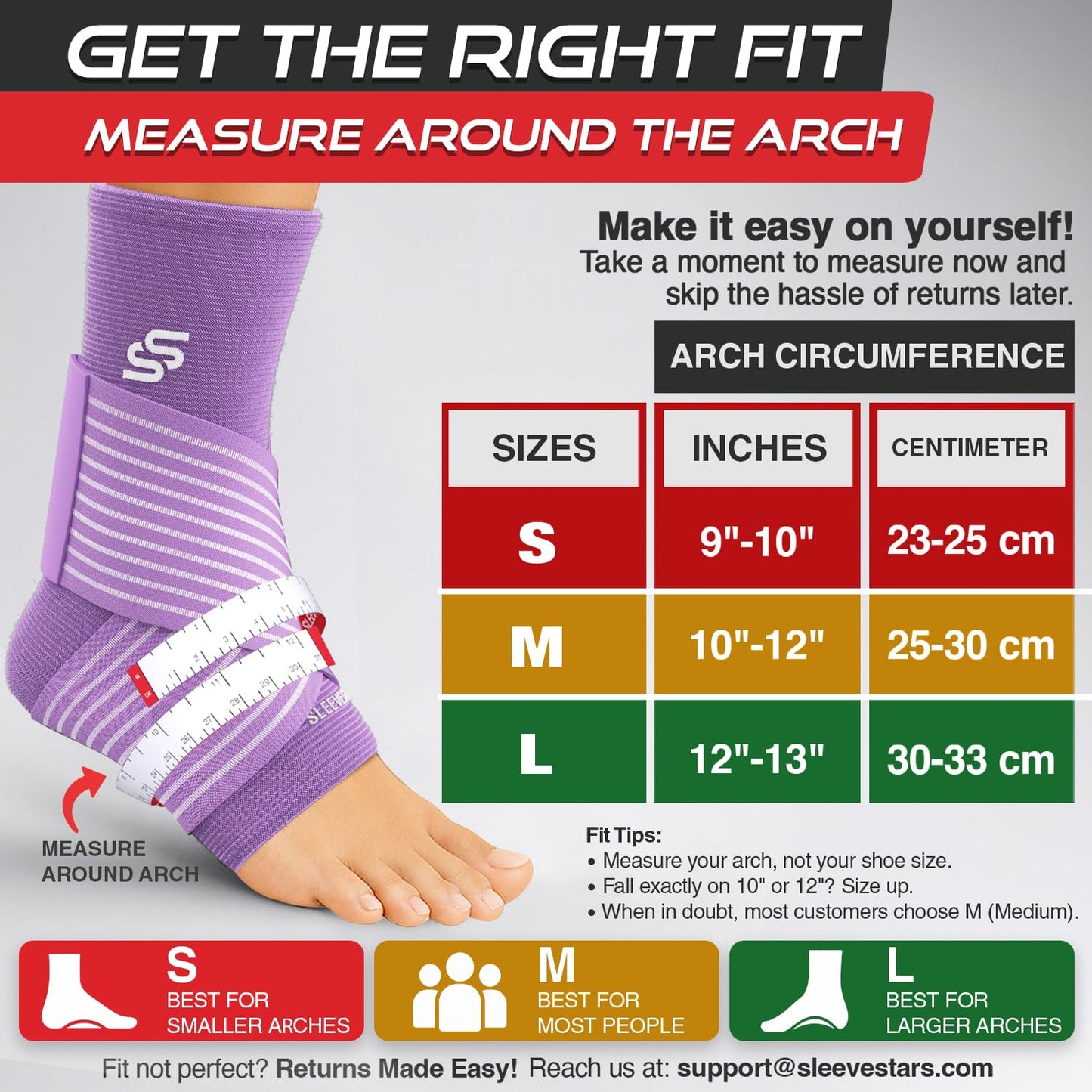 Sleeve Stars Ankle Brace for Women & Men, Ankle Wrap for Sprained Ankle, Compression Sleeve for Plantar Fasciitis Relief, Easy Customizable Support: w/Removable Strap (Pair/M:10"-12"/Light Purple)