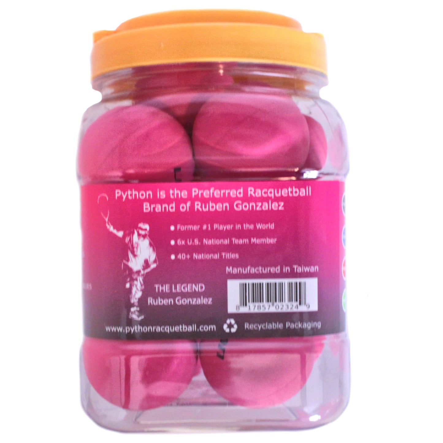 Python (Pink) Racquetballs (Super Fast w/Optimal Visibility)(Value Pack - 12 Ball Jug)
