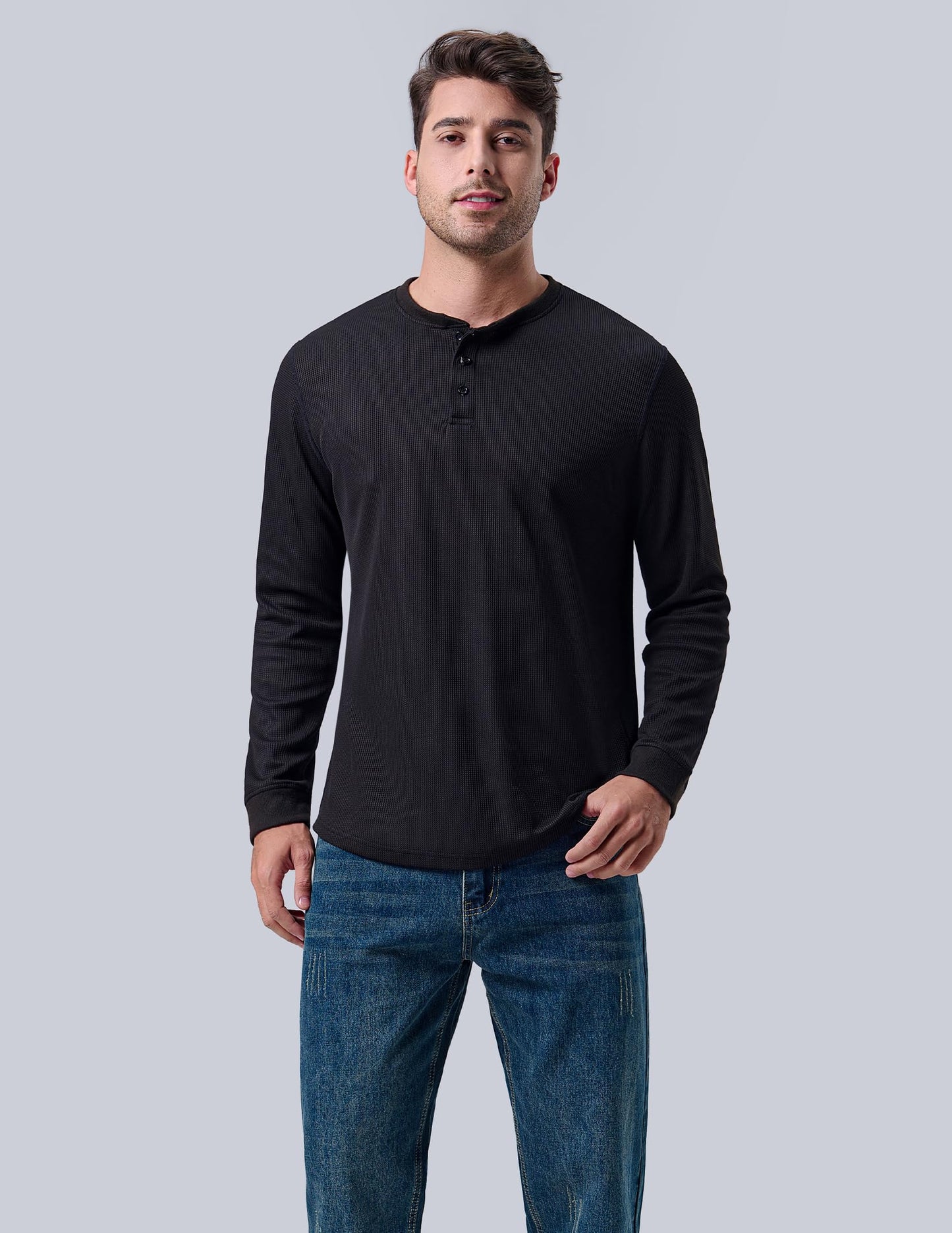 3 Pack Mens Waffle Henley Thermal Long Sleeve Shirts, Casual Fitted Fall Shirts for Men (Set 6, X-Large)