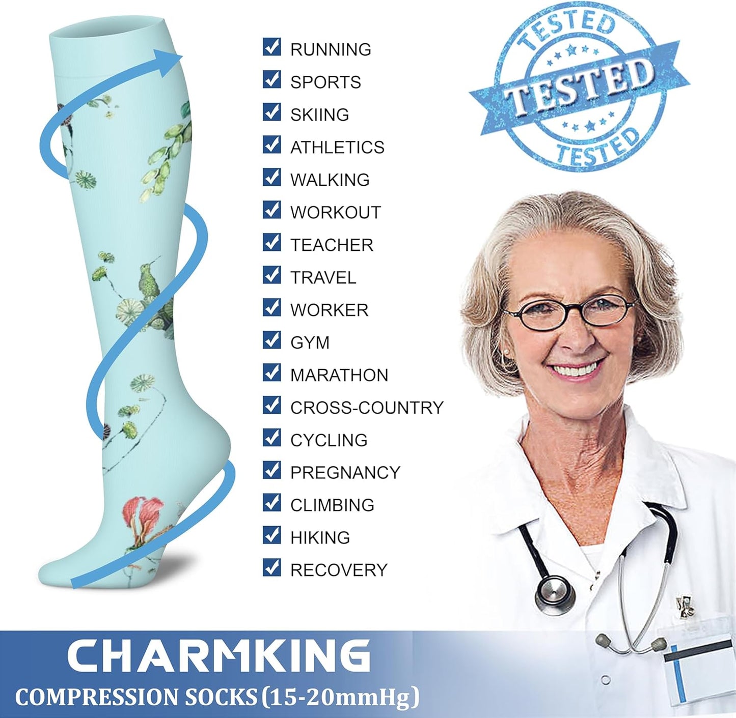 Compression Socks for Women & Men - 15-20 mmHg Calf Support for Athletic Cycling | 8 Pairs