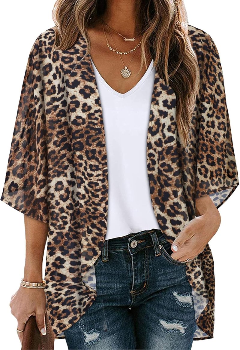 Floral Print Puff Sleeve Kimono Cardigan - Casual Blouse Top for Women | Lightweight & Stylish