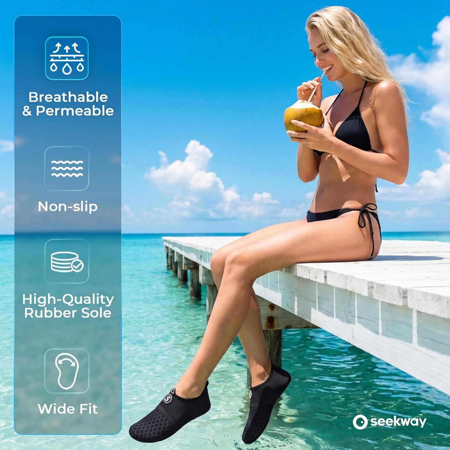 Water Shoes for Men & Women - Quick-Dry Aqua Socks for Beach, Pool, and River | Slip-On Black