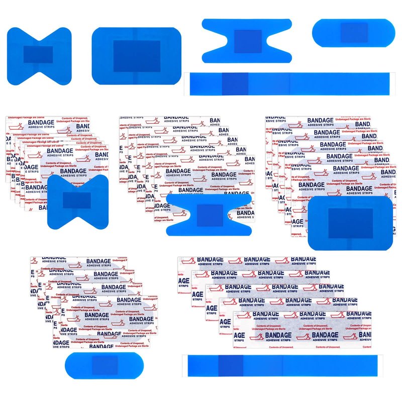 100pcs Multishape Plasters Waterproof Adhesive Bandages, Flexible & Breathable Latex-Free Wound Protection Patches Metal Detectable Adhesive Bandages for Food Service Industry Use