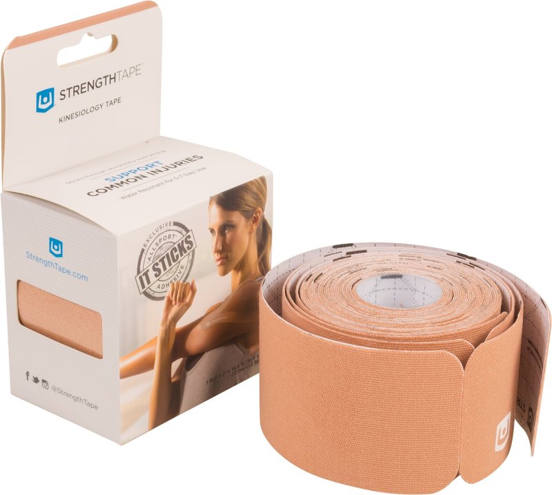 StrengthTape Kinesiology Tape - 16.4' (5m) Roll of 10" Precut Strips - Beige