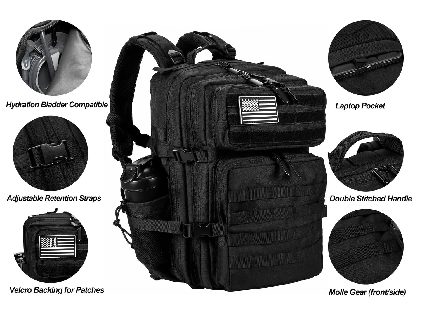LHI Military Tactical Backpack for Men and Women 45L Army 3 Days Assault Pack Bag Large Rucksack with Molle System