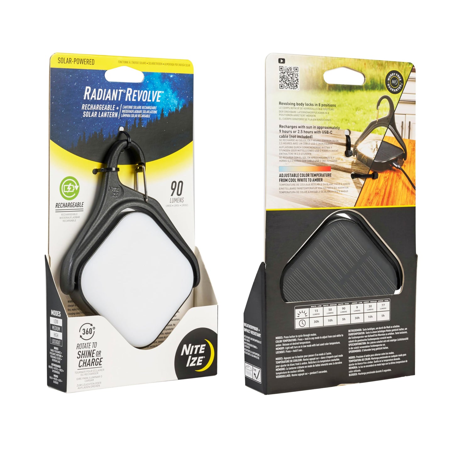 Nite Ize Radiant Revolve Rechargeable & Solar Lantern - Premium Solar Light for Camping Accessories & Backpacking Gear - Weather-Resistant Design with 360-Degree Rotating Body