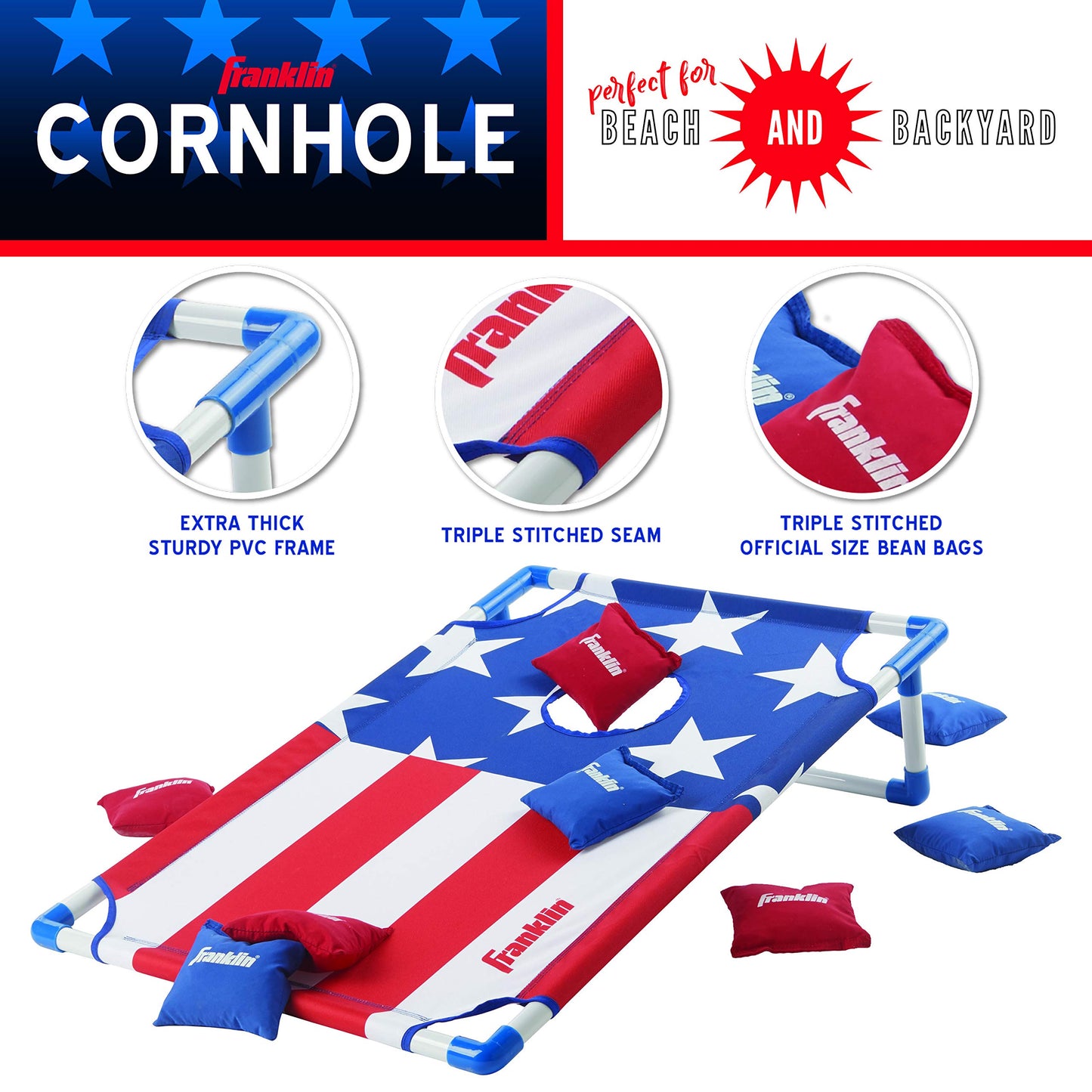 Franklin Sports Cornhole Game Sets - Portable Cornhole Boards + Bean Bags - (2) Boards + (8) Bean Bags Included - Perfect Beach + Lawn Tailgate Game Set - USA