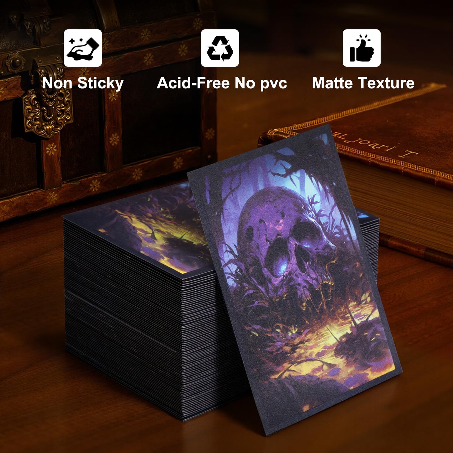 Kabinka MTG Card Sleeves - 100 Standard Size Pack Clear Front & Matte Finish Back with Skull, Premium Sleeves for Magic The Gathering TCG