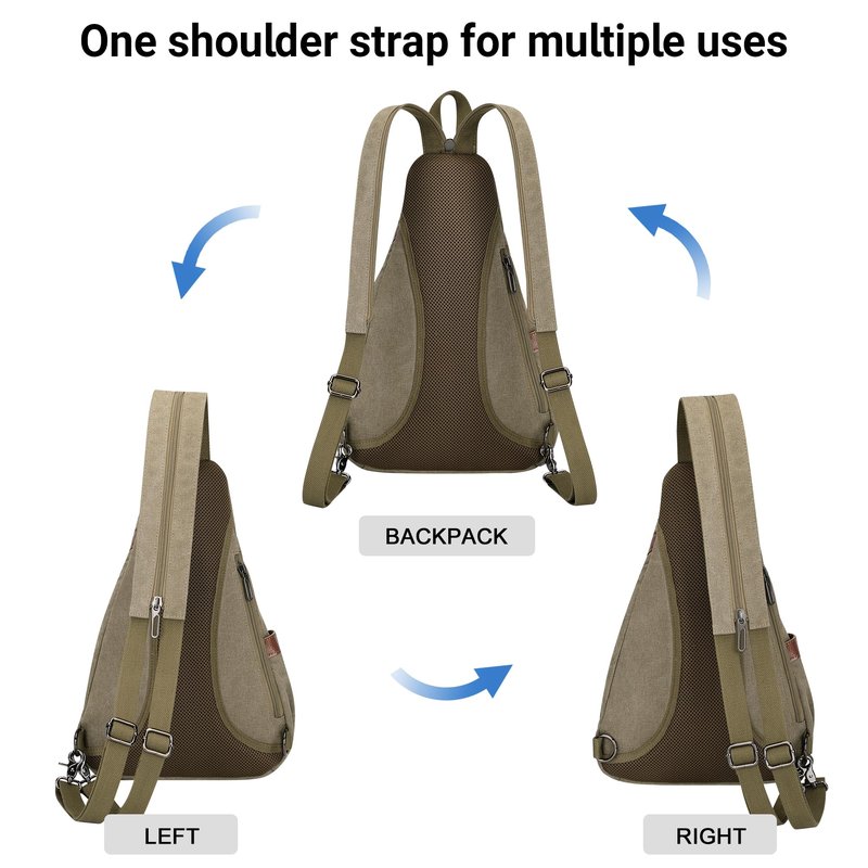 WITZMAN Canvas Sling Bag for Men Women Convertible Sling Backpack Crossbody Vintage Chest Bag Travel Casual Daypack（A8003 Army Green）