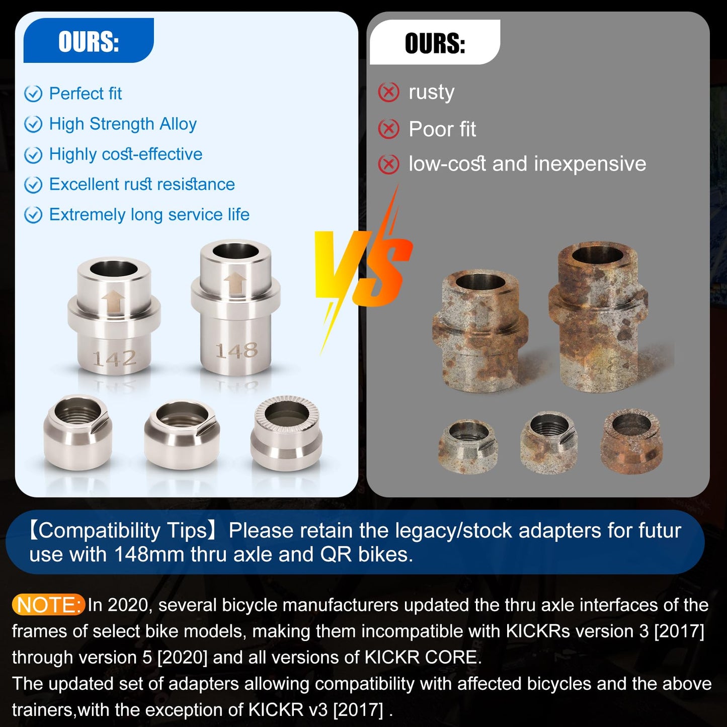 Foinwer KICKR Thru Axle Adapter Kit, Compatible with Wahoo KICKR CORE and KICKR V4 and Newer Models, Fit for WFKICKRTHRUAXLEKIT, 2026 Upgrade Stainless Steel