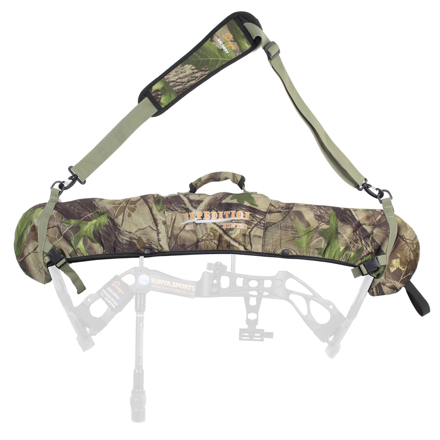 SUNYA Neoprene Compound Bow Sling, Silent Hunting or Fast Movement 2 Carrying Modes Switchable. Removable & Adjustable Shoulder Strap. Camouflage Fabric.