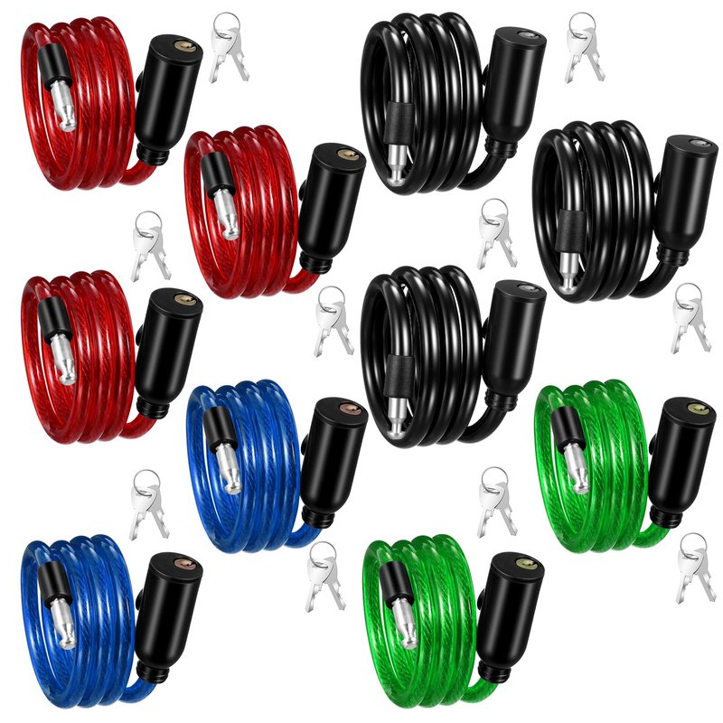 Afcabakila 10 Pcs Bike Lock Cable with Keys, Anti-Theft Steel Wire Bicycle Coiled Chain Lock ABS Shell 2 Keys for Scooter, Motorcycle, Gate, Resistant Heavy Duty Security Cable Locks 36.8 Inches