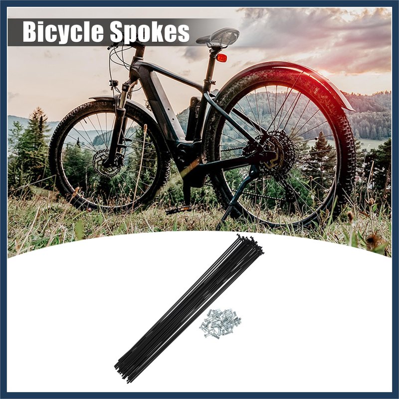 INFINAUTO 36 Pcs 14G J Bend 280mm x 2mm Bike Bicycle Spokes with Nipples Steel Black Stylish Design